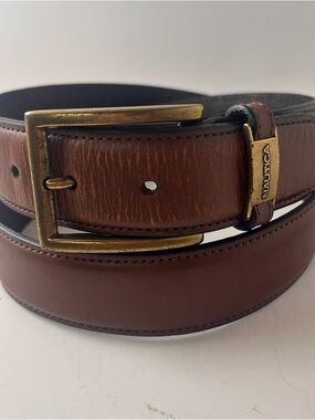 Nautica Leather Belt with Brass-Tone Buckle in Brown Sz 36